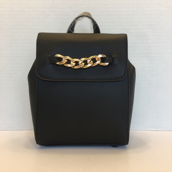 Forever 21 Handbags - NWT Chain-Accent Flap Black & Gold Backpack
